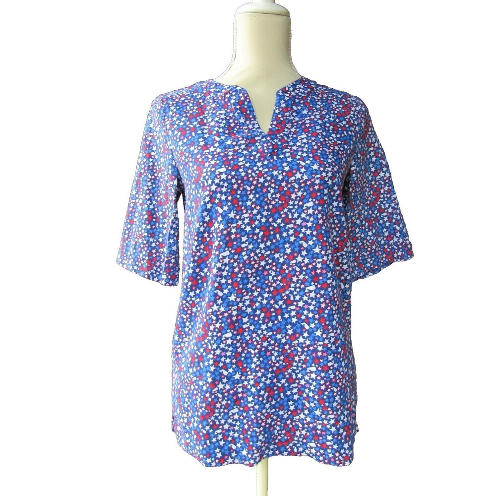 Vineyard Vines Stars & Whales Tunic Womens Medium Top Red White Blue Linen